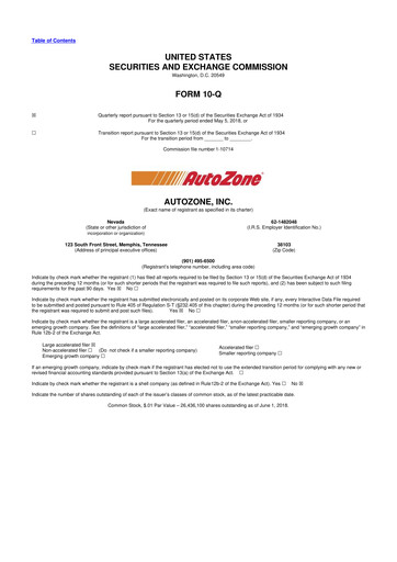 Miniature AutoZone 10-Q Rapport trimestriel 2018 