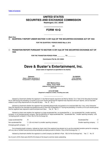 Thumbnail Dave & Buster's
 10-Q Quarterly Report FY2018 
