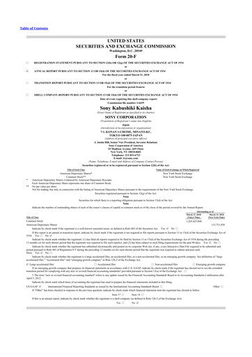 Thumbnail Sony 20-F Annual Report 2018