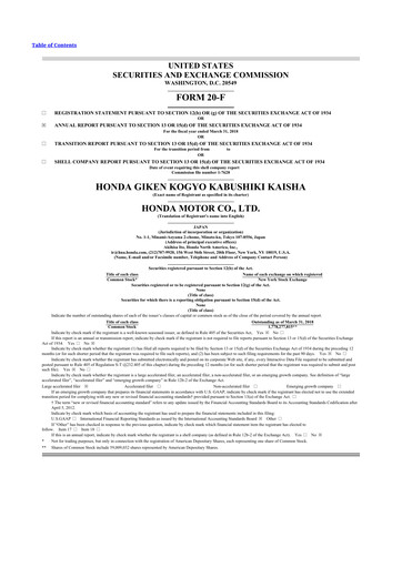 Miniature Honda 20-F Rapport annuel 2018