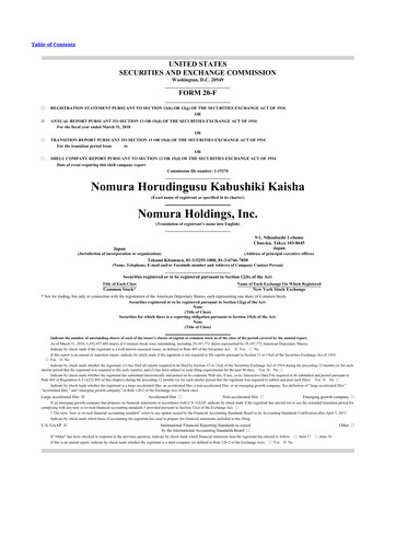 Vorschaubild Nomura Holdings 20-F Jahresbericht 2018