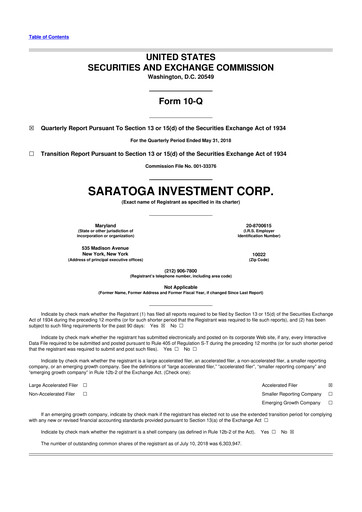 Thumbnail Saratoga Investment 10-Q Quarterly Report FY 