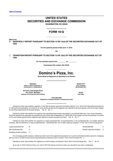 Thumbnail Domino's Pizza 10-Q Quarterly Report FY2018 