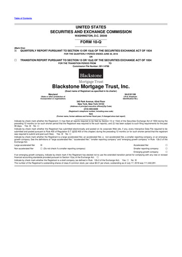 Thumbnail Blackstone Mortgage Trust
 10-Q Quarterly Report FY2018 