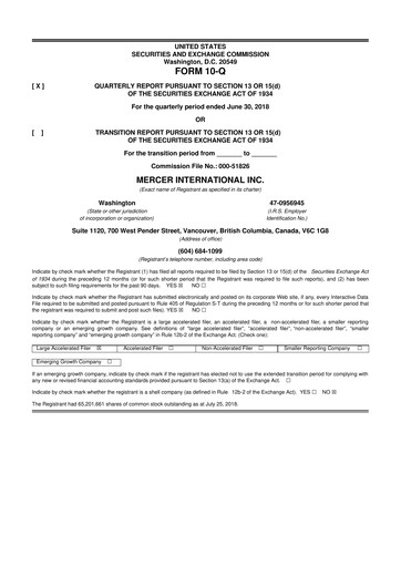 Thumbnail Mercer International 10-Q Quarterly Report FY2018 