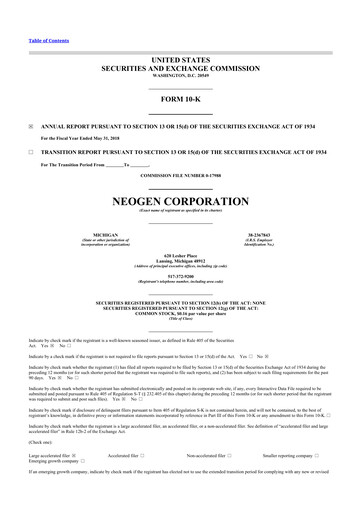 Thumbnail Neogen 10-K Annual Report 2018