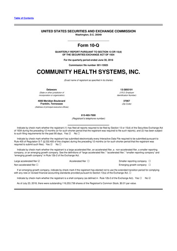 Thumbnail Community Health Systems
 10-Q Quarterly Report FY2018 
