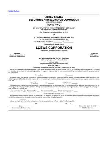 Thumbnail Loews Corporation
 10-Q Quarterly Report FY2018 