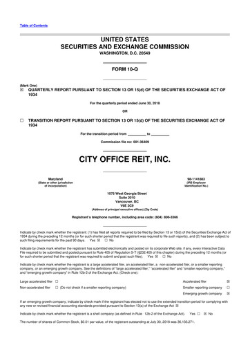 Thumbnail City Office REIT
 10-Q Quarterly Report FY2018 
