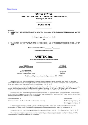 Vorschaubild Ametek 10-Q Quartalsbericht 2018 