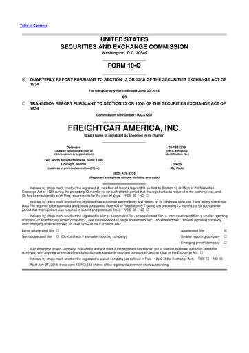 Thumbnail FreightCar America
 10-Q Quarterly Report FY2018 