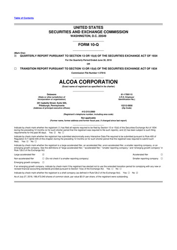 Miniature Alcoa 10-Q Rapport trimestriel 2018 