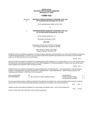 Miniature AT&T 10-Q Rapport trimestriel 2018 