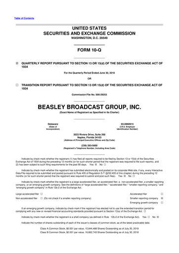 Thumbnail Beasley Broadcast Group
 10-Q Quarterly Report FY2018 