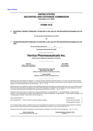 Thumbnail Verrica Pharmaceuticals 10-Q Quarterly Report FY2018 