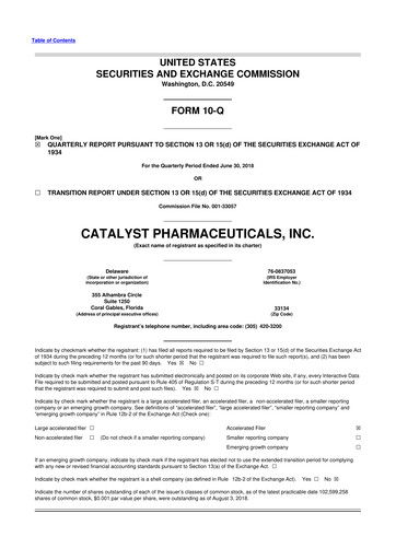 Thumbnail Catalyst Pharmaceuticals 10-Q Quarterly Report FY2018 