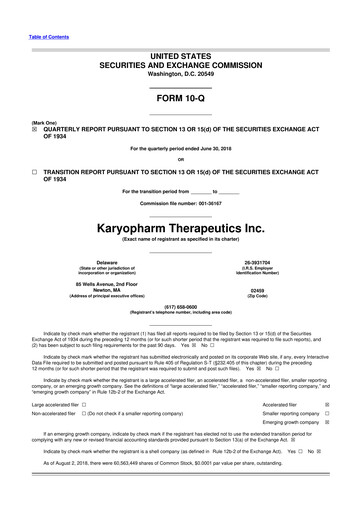 Thumbnail Karyopharm Therapeutics
 10-Q Quarterly Report FY2018 