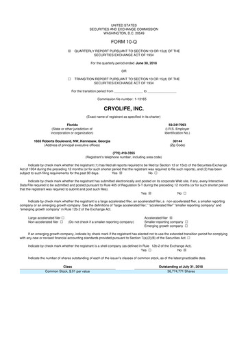 Thumbnail Artivion 10-Q Quarterly Report FY2018 