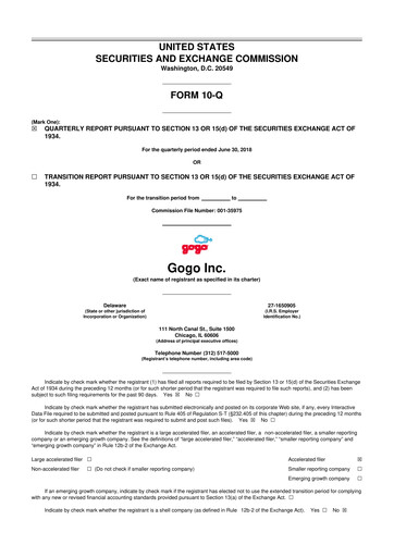Vorschaubild Gogo Inflight Internet
 10-Q Quartalsbericht 2018 