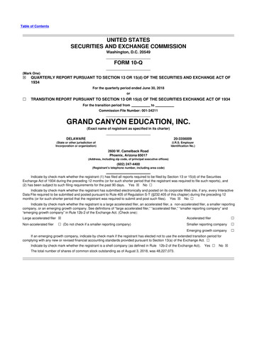 Vorschaubild Grand Canyon Education 10-Q Quartalsbericht 2018 