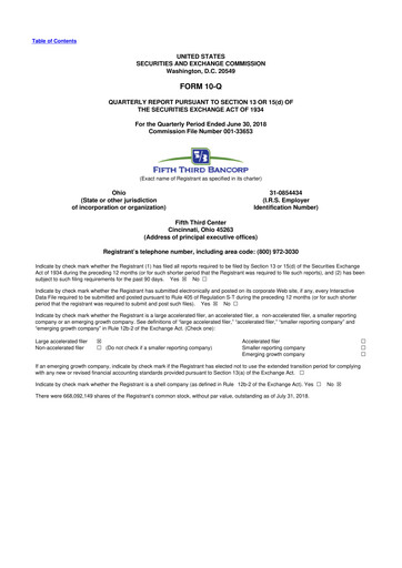 Thumbnail Fifth Third Bank
 10-Q Quarterly Report FY2018 