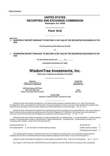 Thumbnail WisdomTree
 10-Q Quarterly Report FY2018 
