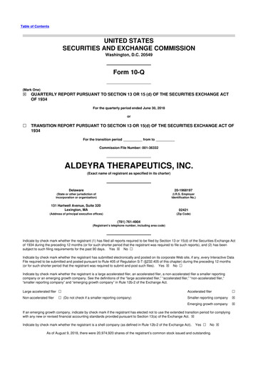 Thumbnail Aldeyra Therapeutics
 10-Q Quarterly Report FY2018 