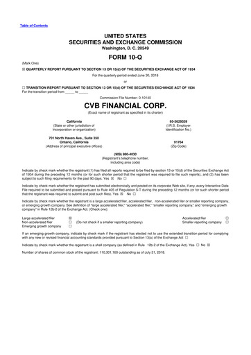 Thumbnail CVB Financial 10-Q Quarterly Report FY2018 