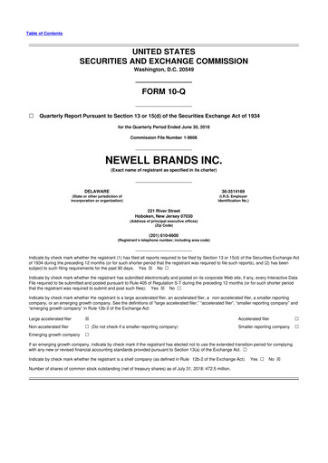 Thumbnail Newell Brands
 10-Q Quarterly Report FY2018 
