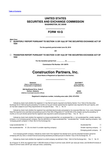 Thumbnail Construction Partners
 10-Q Quarterly Report FY2018 