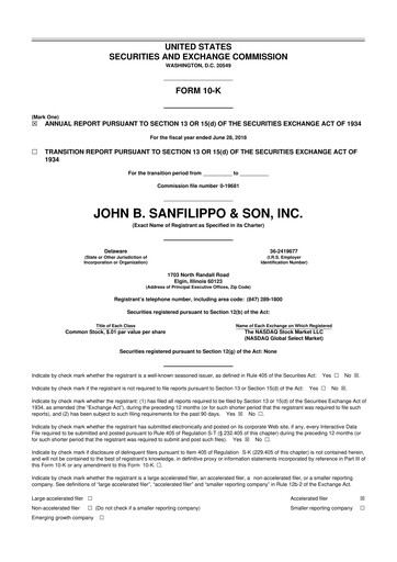 Thumbnail John B. Sanfilippo & Son 10-K Annual Report 2018