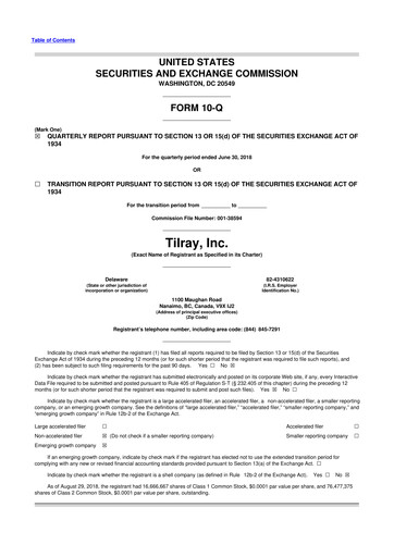 Thumbnail Tilray Brands
 10-Q Quarterly Report FY2018 