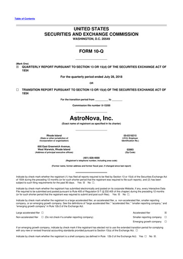 Miniature AstroNova, Inc. 10-Q Rapport trimestriel 2019 