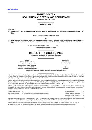 Thumbnail Republic Airways 10-Q Quarterly Report FY2018 