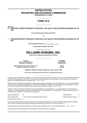 Thumbnail Williams-Sonoma 10-Q Quarterly Report FY2018 