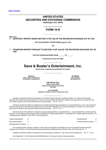 Thumbnail Dave & Buster's
 10-Q Quarterly Report FY2018 