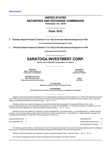 Thumbnail Saratoga Investment 10-Q Quarterly Report FY 