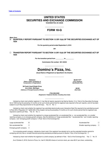 Thumbnail Domino's Pizza 10-Q Quarterly Report FY2018 