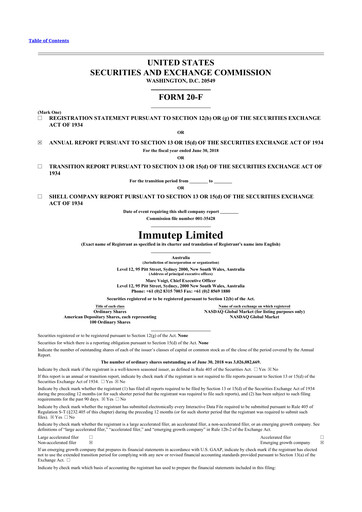 Thumbnail Immutep 20-F Annual Report 2018