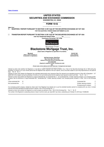 Thumbnail Blackstone Mortgage Trust
 10-Q Quarterly Report FY2018 