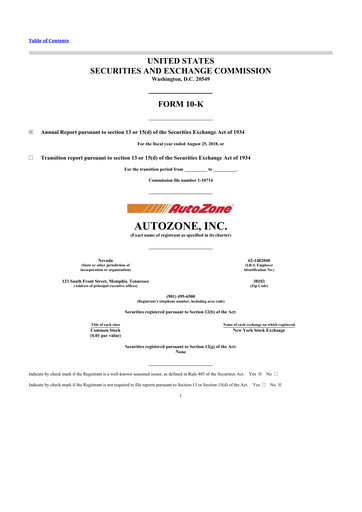 Thumbnail AutoZone 10-K Annual Report 2018