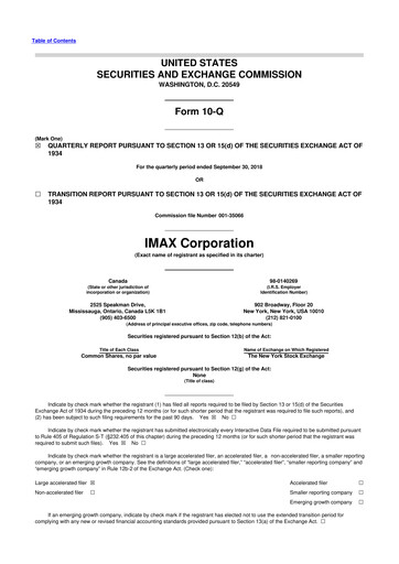 Thumbnail Imax Corp 10-Q Quarterly Report FY2018 