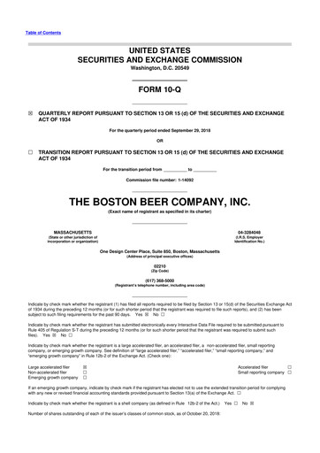 Thumbnail Boston Beer Company 10-Q Quarterly Report FY2018 