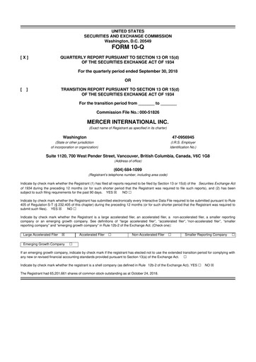 Thumbnail Mercer International 10-Q Quarterly Report FY2018 