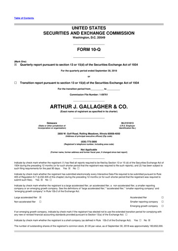 Thumbnail Arthur J. Gallagher & Co.
 10-Q Quarterly Report FY2018 