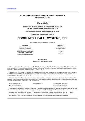 Thumbnail Community Health Systems
 10-Q Quarterly Report FY2018 