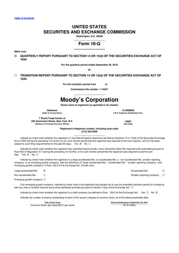 Thumbnail Moody's 10-Q Quarterly Report FY2018 