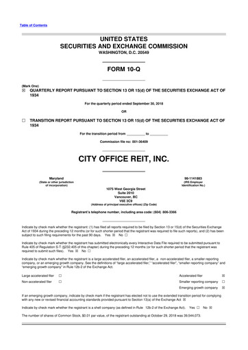 Thumbnail City Office REIT
 10-Q Quarterly Report FY2018 