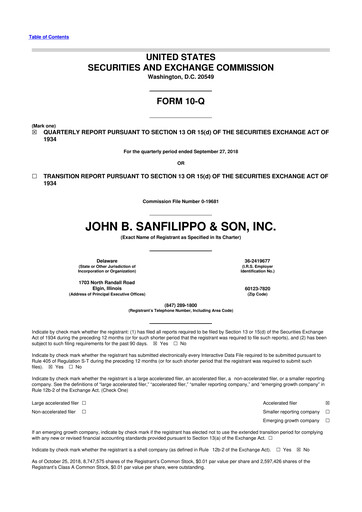 Thumbnail John B. Sanfilippo & Son 10-Q Quarterly Report FY2019 