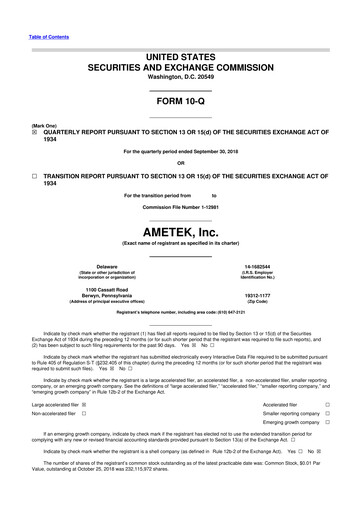 Vorschaubild Ametek 10-Q Quartalsbericht 2018 